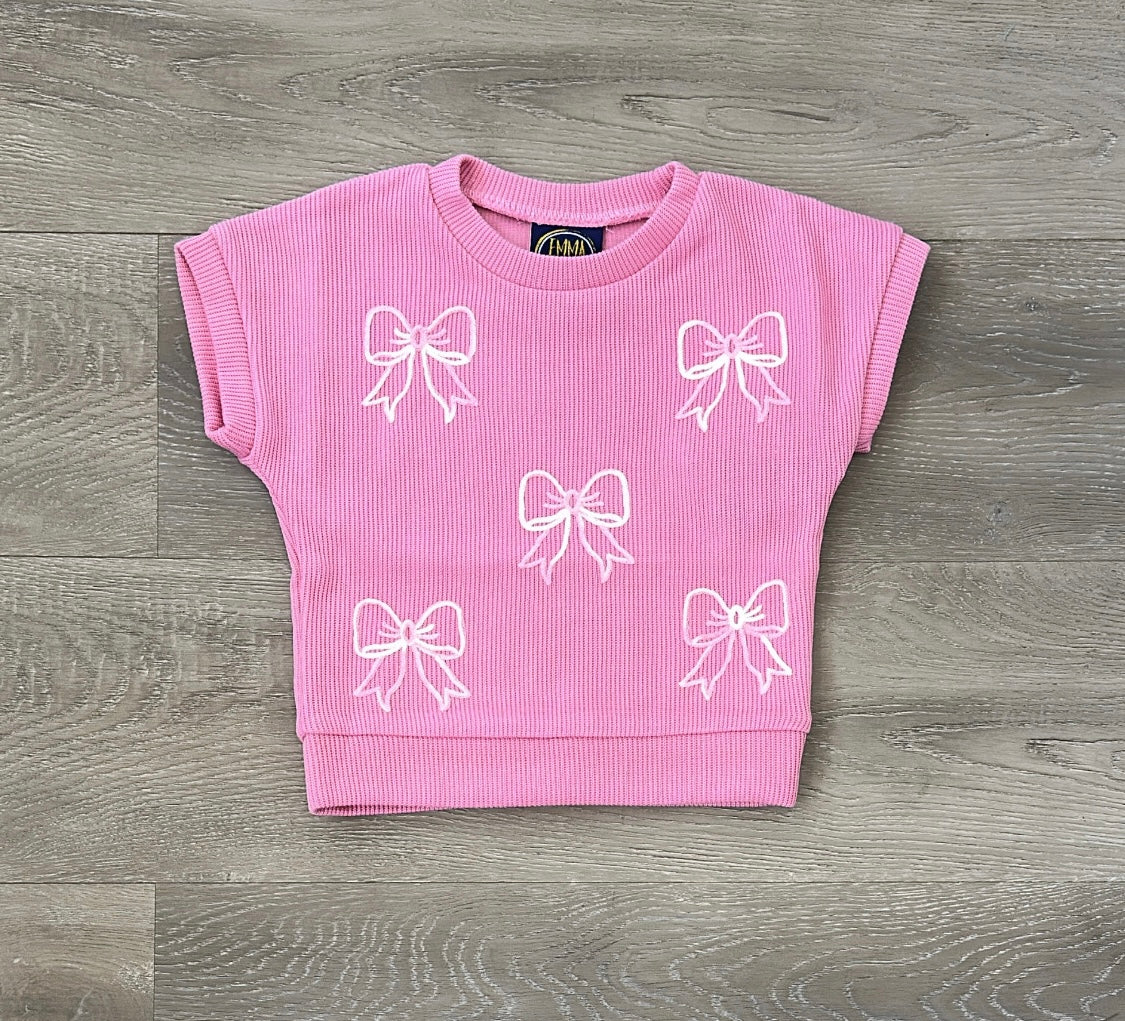 Pink Bow Embroidered Sweater