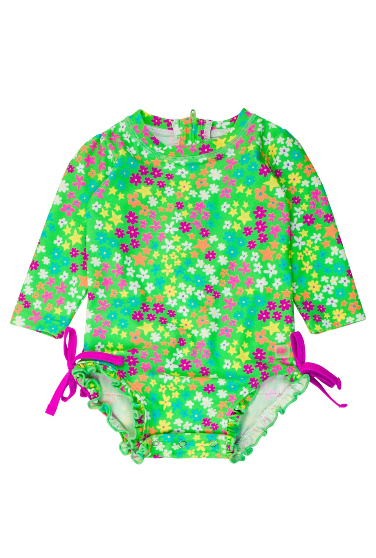 Long Sleeve One Piece Rash Guard- Neon Floral