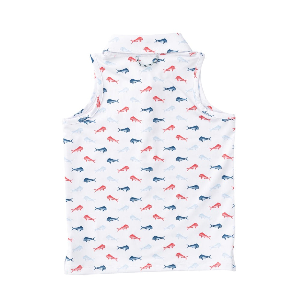 Girls' Sleeveless Pro Performance Polo- Americana Fish Print