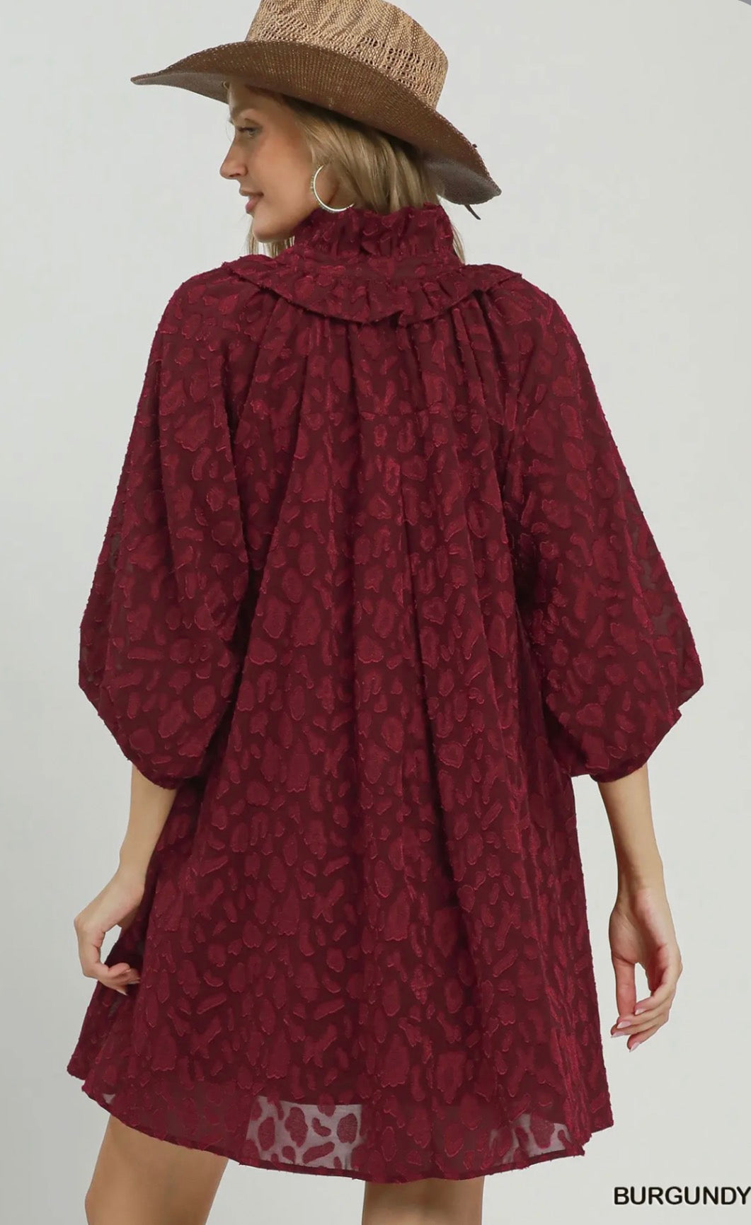 Textured Animal Print Dress-Burgundy
