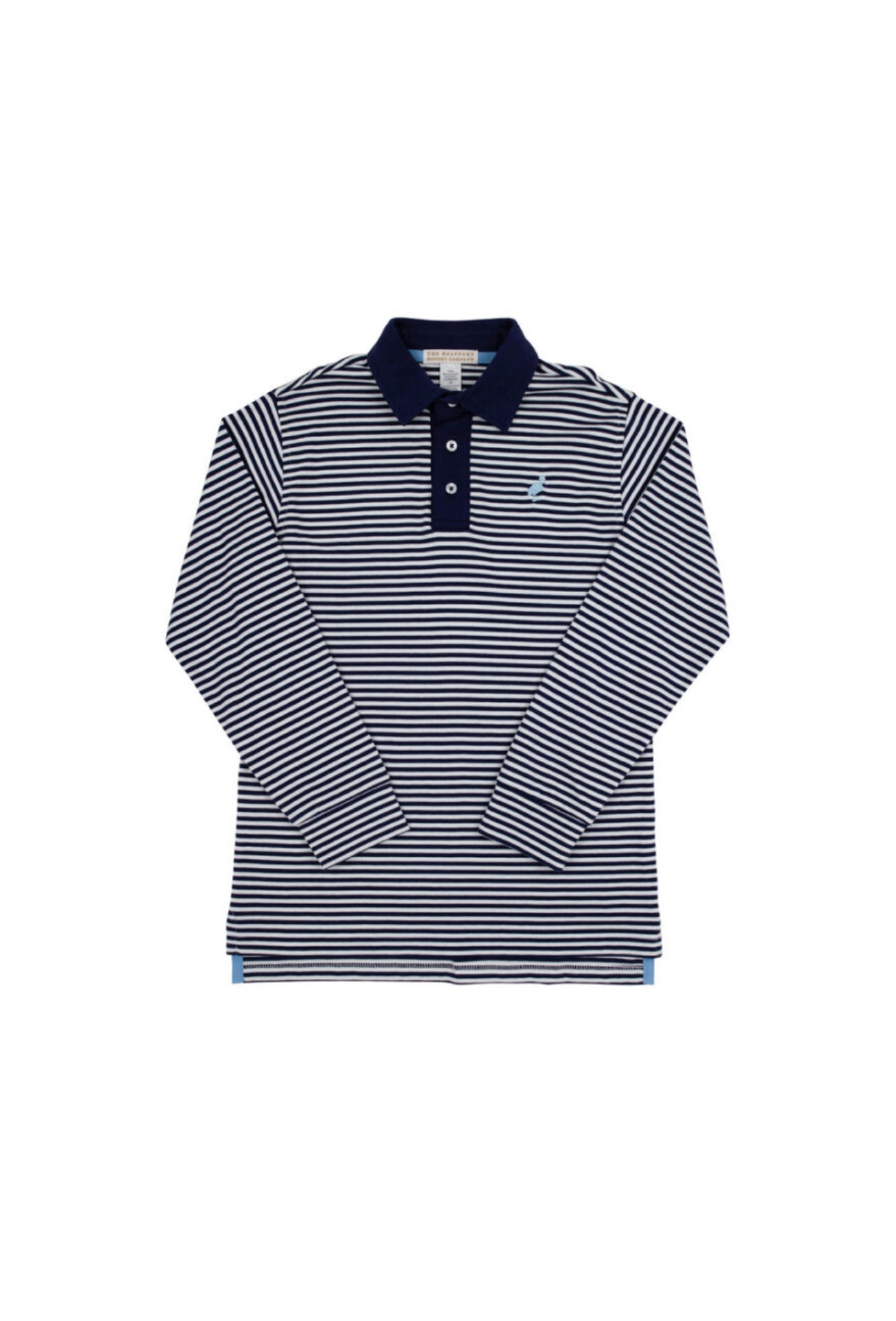 Prim and Proper Polo LS-Pima- Nantucket Navy Stripe/Beale Street Blue