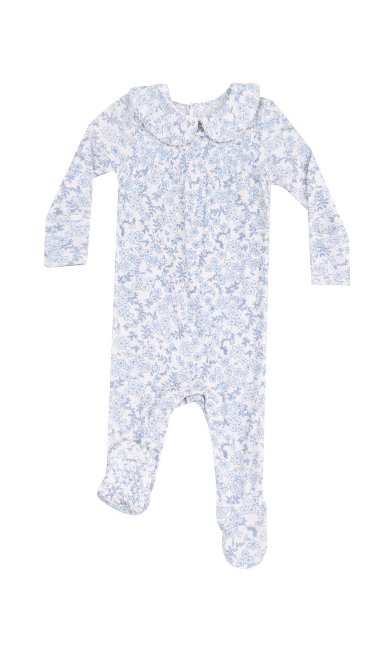Blue Calico Floral Smocked Peter Pan Footie