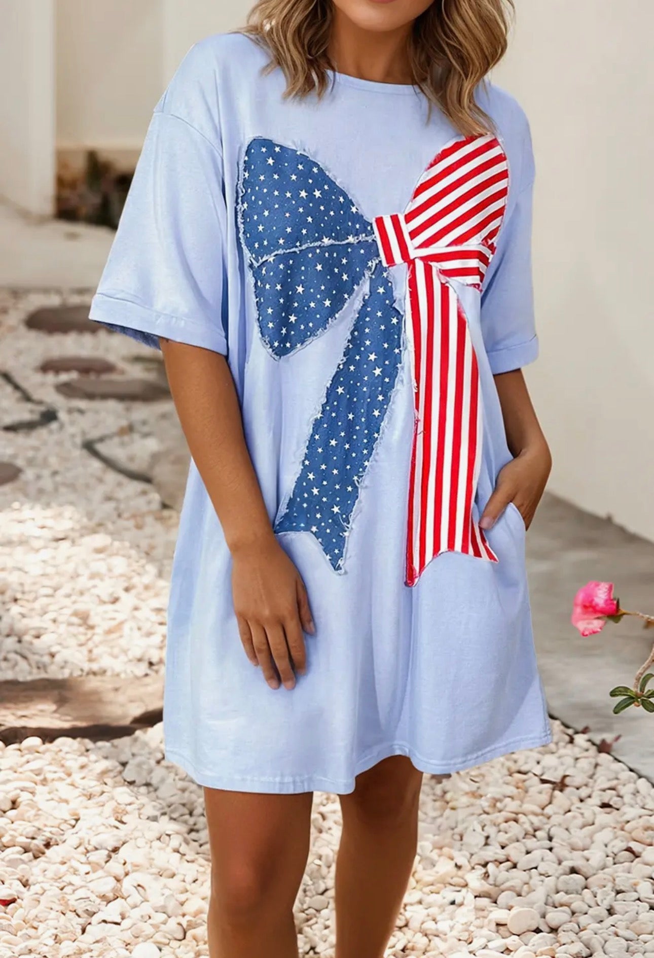 All American Cutie Bow Shirt Dress (with pockets)