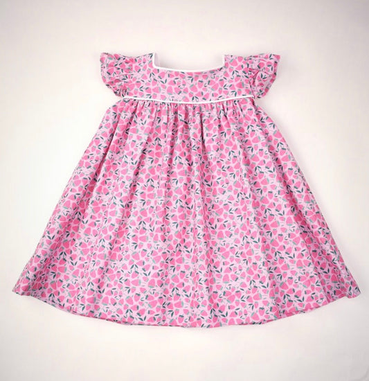 Strawberry Print Angel Sleeve Dress