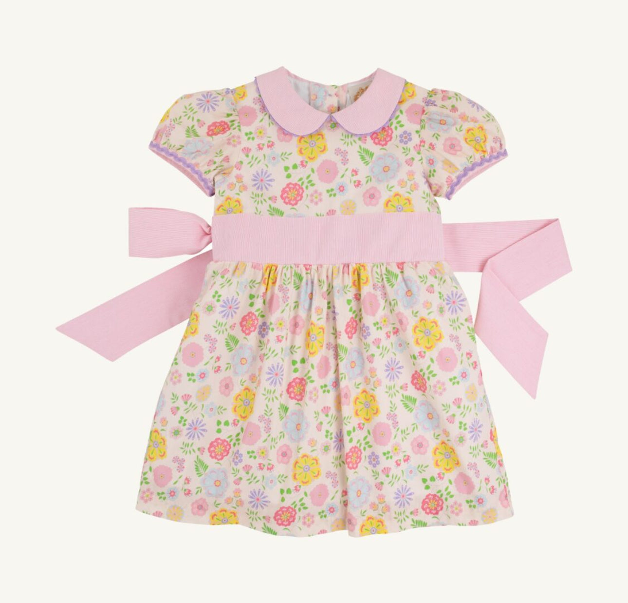 Cindy Lou Sash Dress-Broadcloth-Boca Grande Begonia/Hamptons Hot Pink Pique Stripe