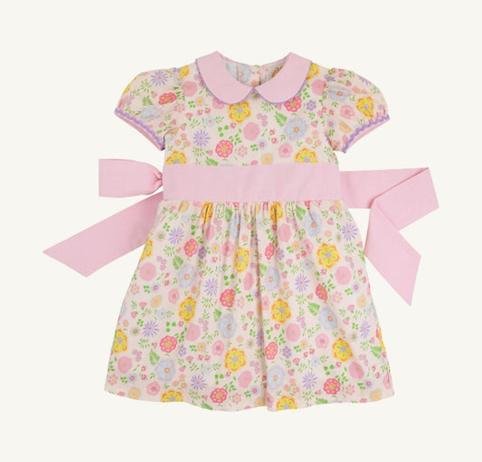 Cindy Lou Sash Dress-Broadcloth-Boca Grande Begonia/Hamptons Hot Pink Pique Stripe