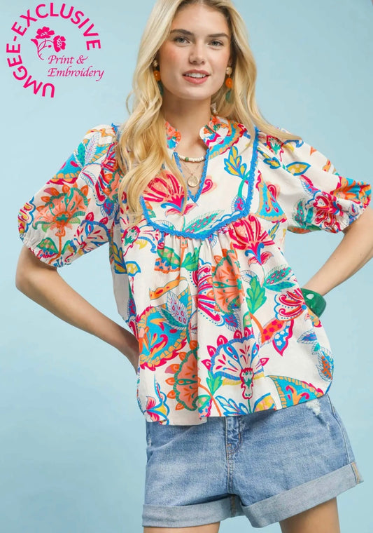 Cream Mix- Paisley Print Top