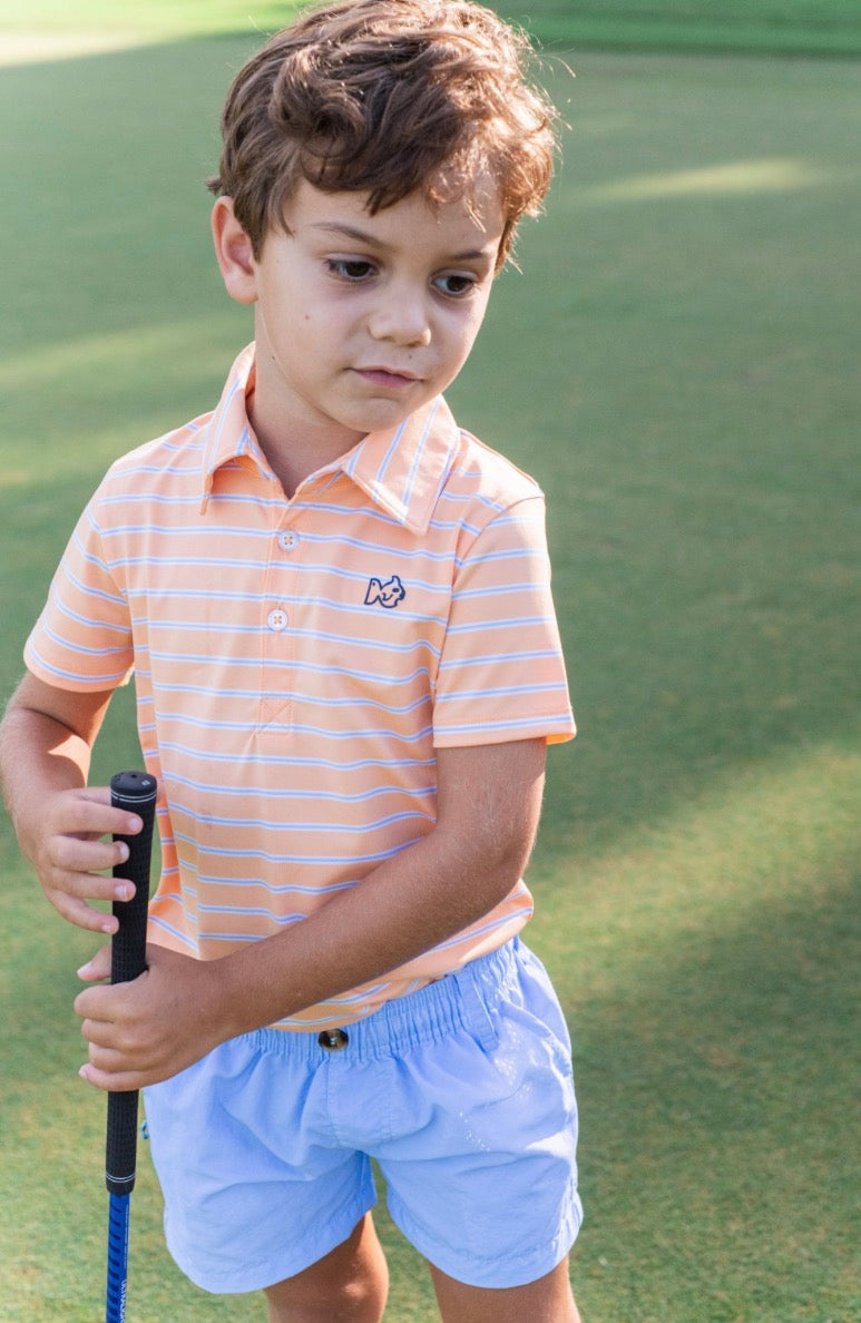 Boys' Short Sleeve Pro Performance Polo- Orange Chiffon Stripe