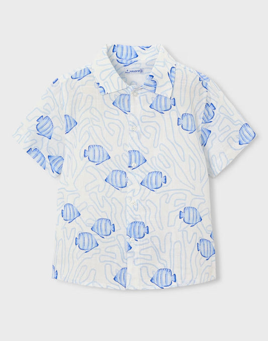 Boys Printed White and Blue Fish