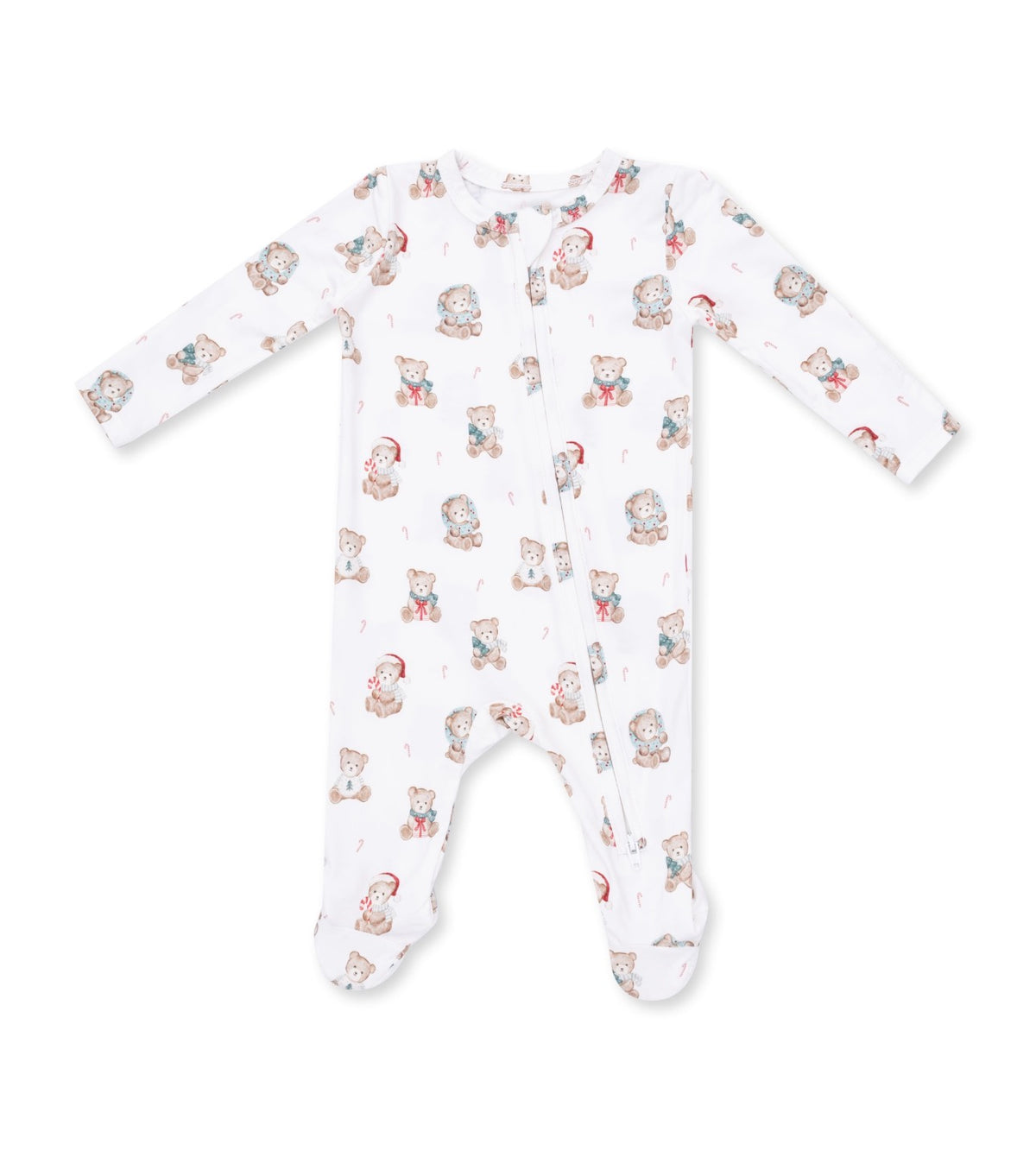 Christmas Teddy Bears-Ivory-2 Way Zipper Footie