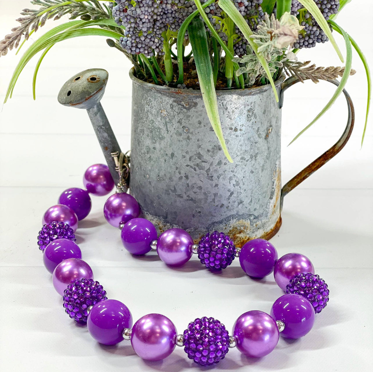 Purple Rhinestone Chunky Bead Necklace