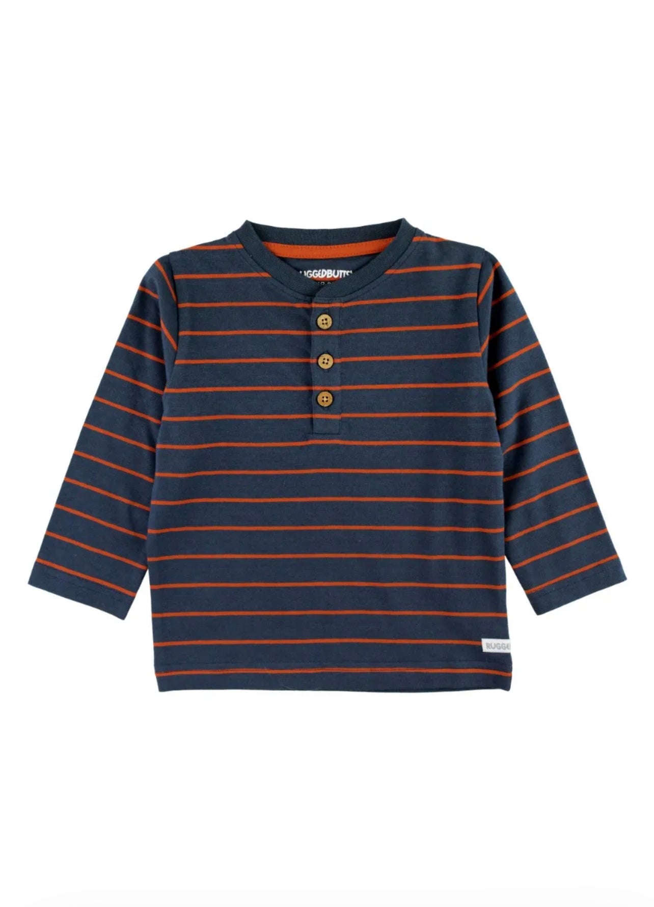 Navy and Rust Stripe Knit Long Sleeve Henley Tee