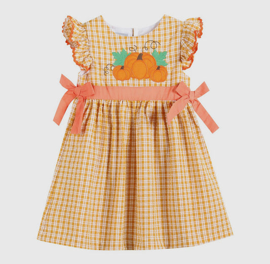 Orange Gingham Ruffle Pumpkin Bow Dress