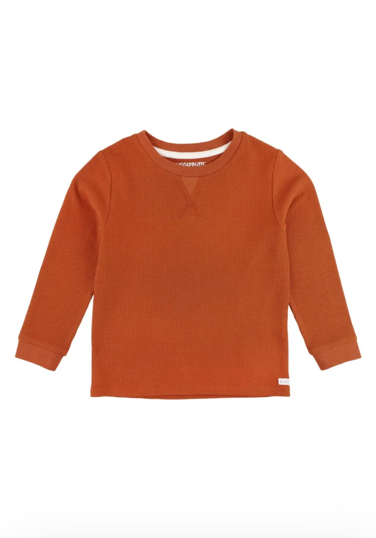 Rust Waffle Knit Long Sleeve Crew Neck Shirt