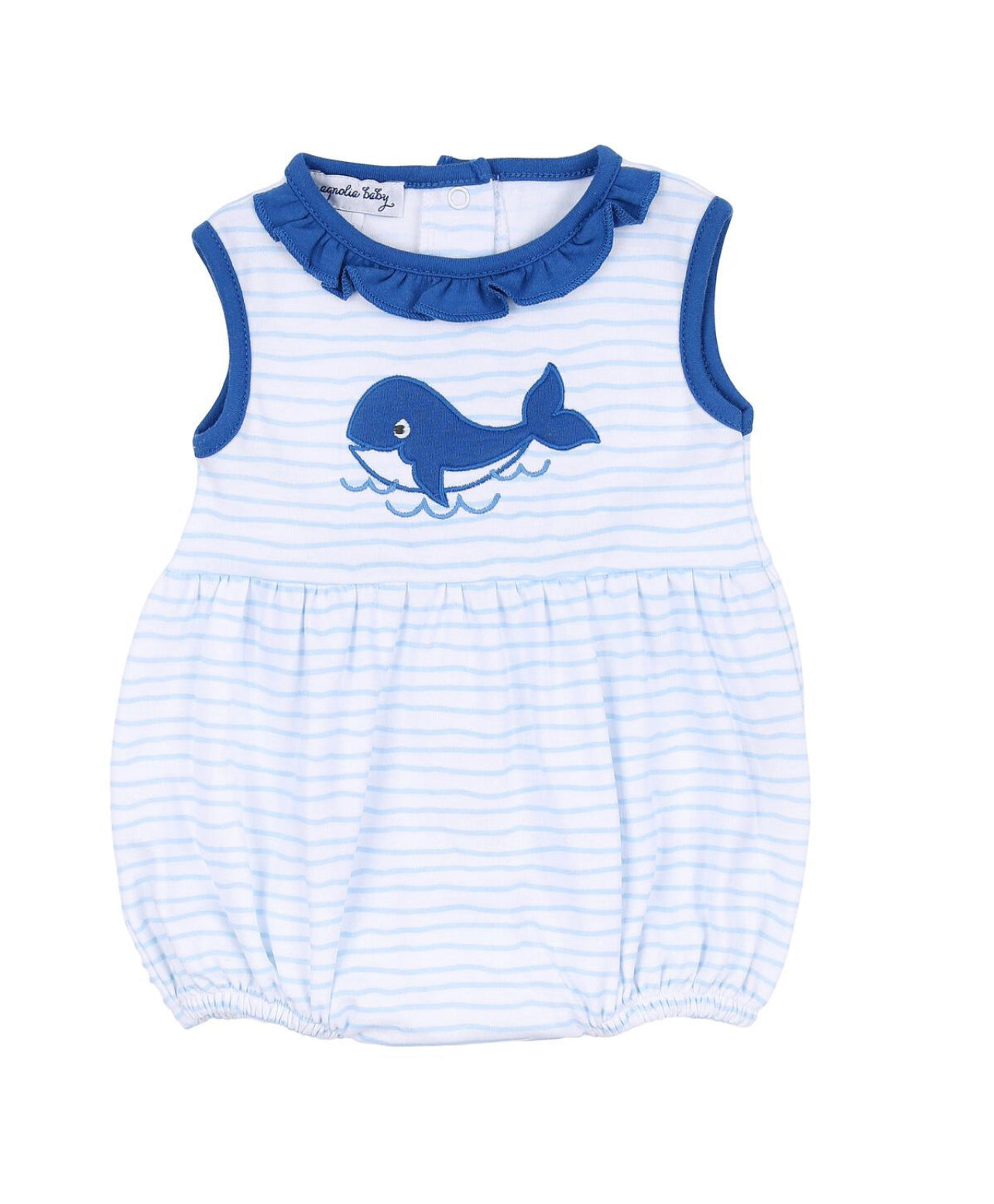 Blue Whale Appliqué Navy Sleeveless Girl Bubble