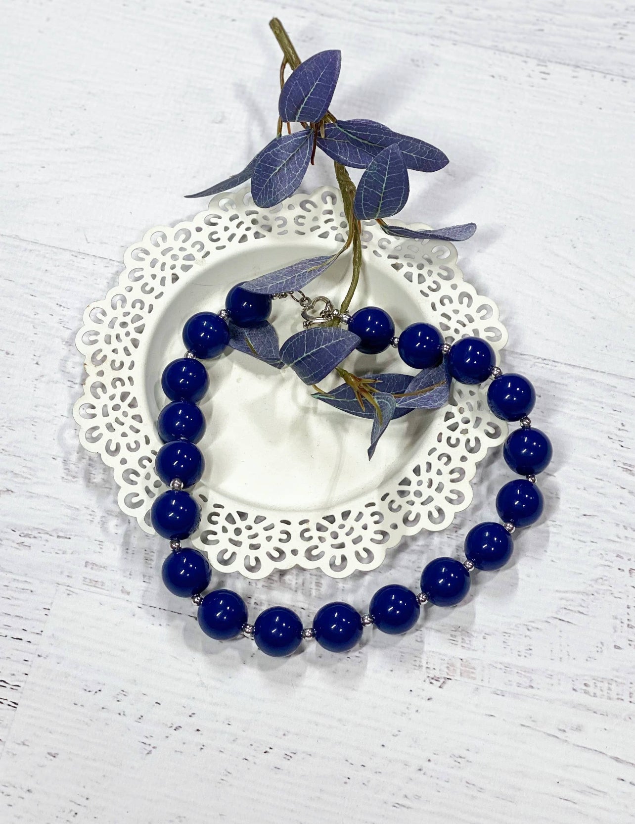 Navy Solid Chunky Bead Necklace