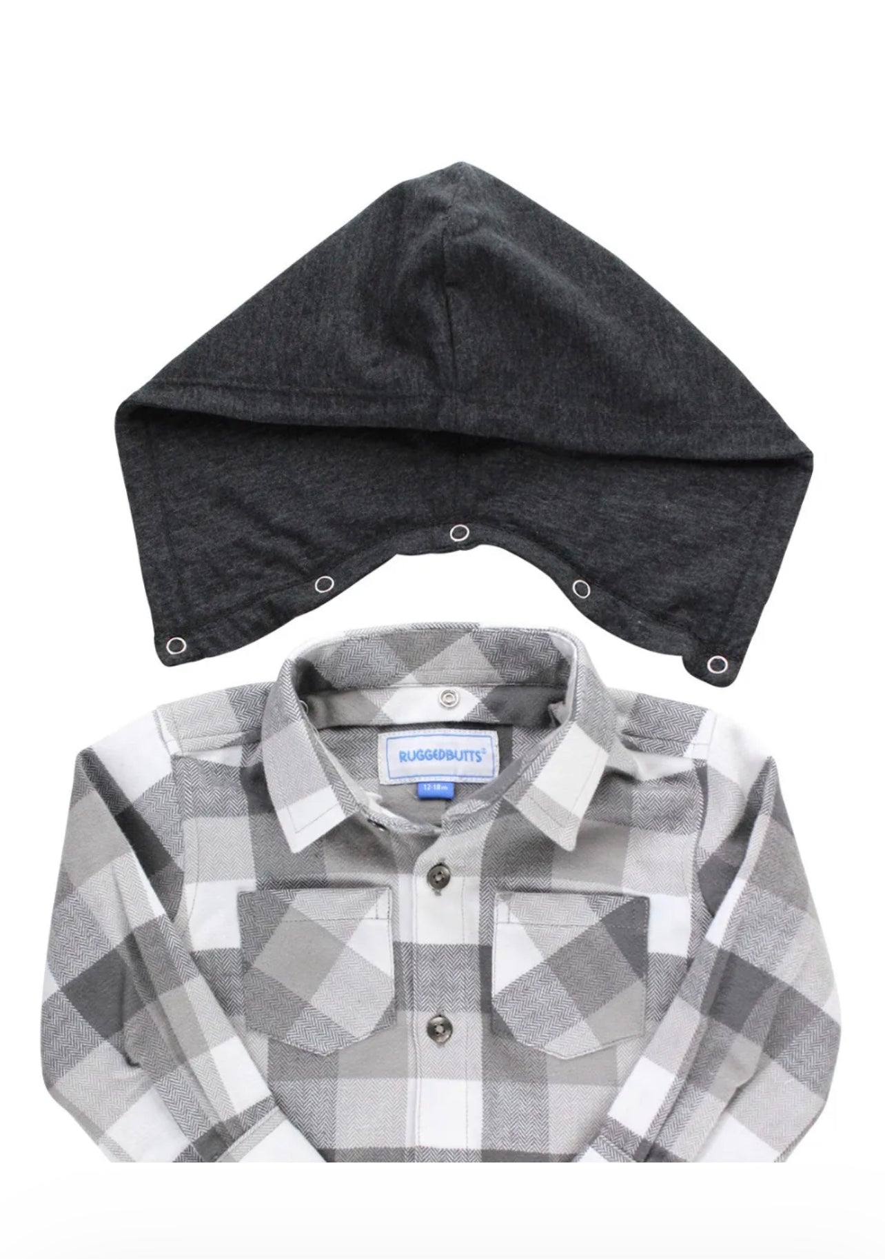 Smoky Gray Plaid Hooded Button Down Shirt