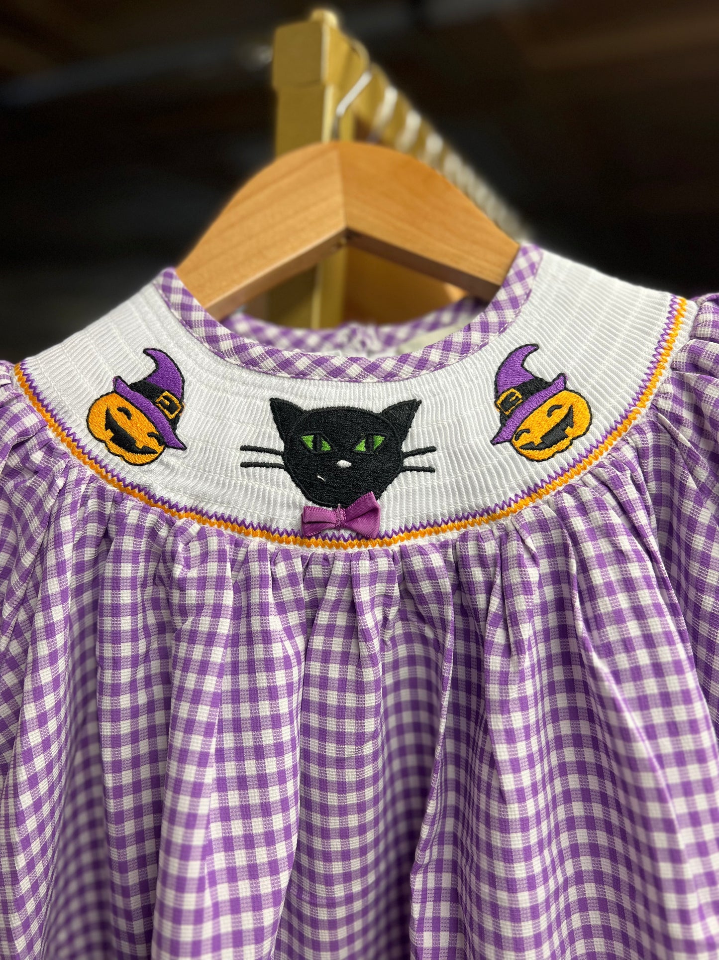 Purple Halloween Smocked Baby Dress