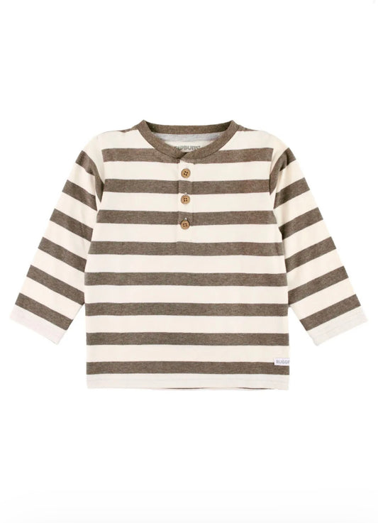 Heather Brown Stripe Knit Ling Sleeve Henley