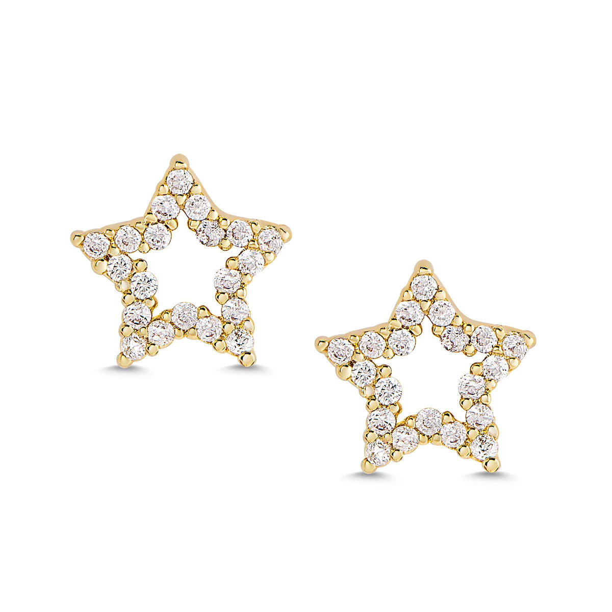 Open Star CZ Stud Earrings in 18k Gold over Sterling Silver