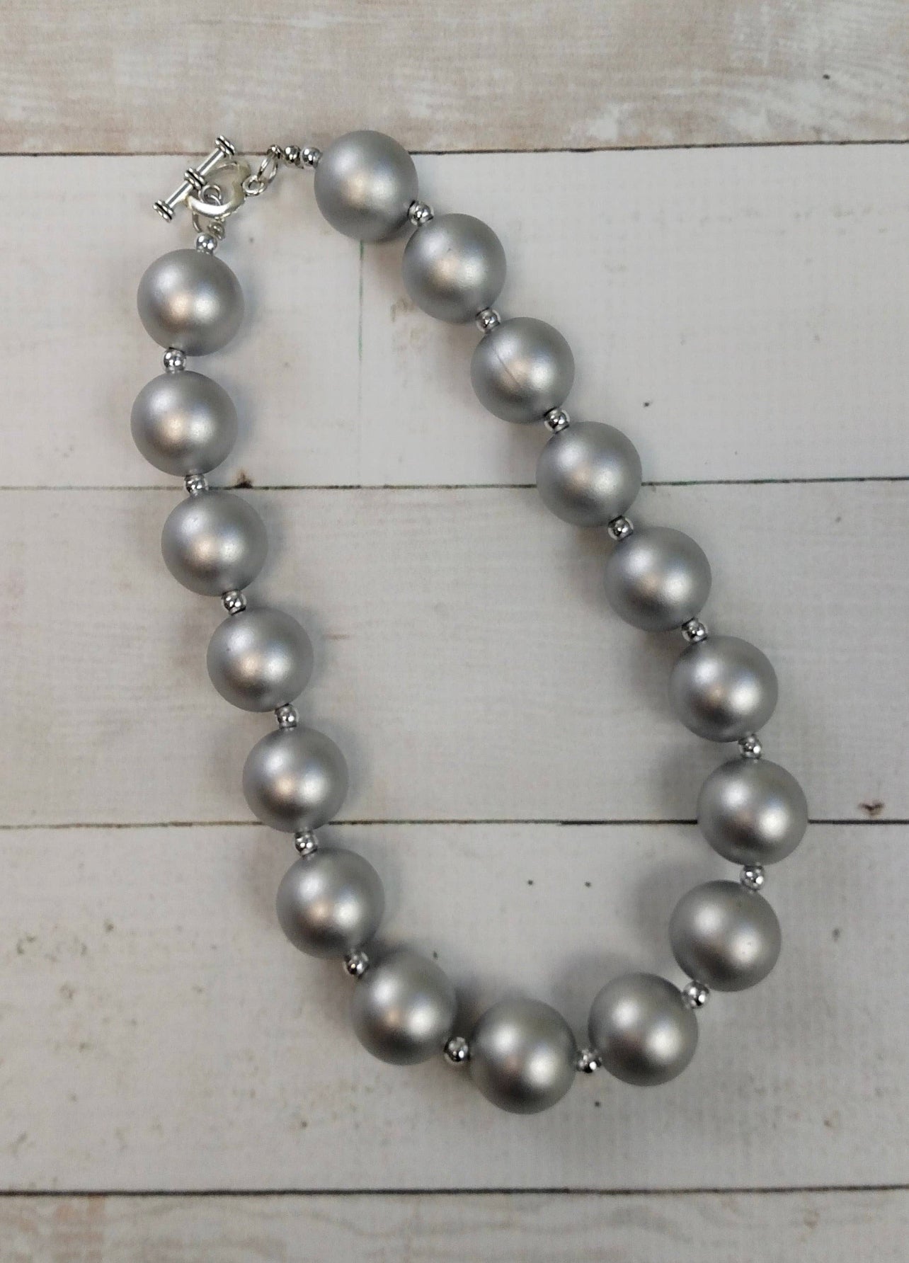 Silver Solid Chunky Bead Necklace