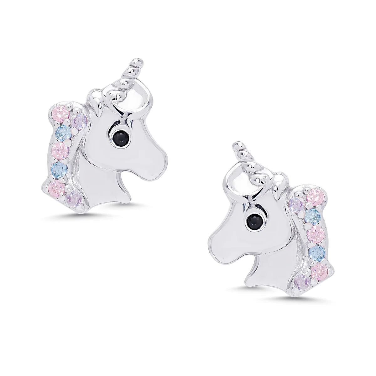 CZ Unicorn Stud Earrings in Sterling Silver Multi