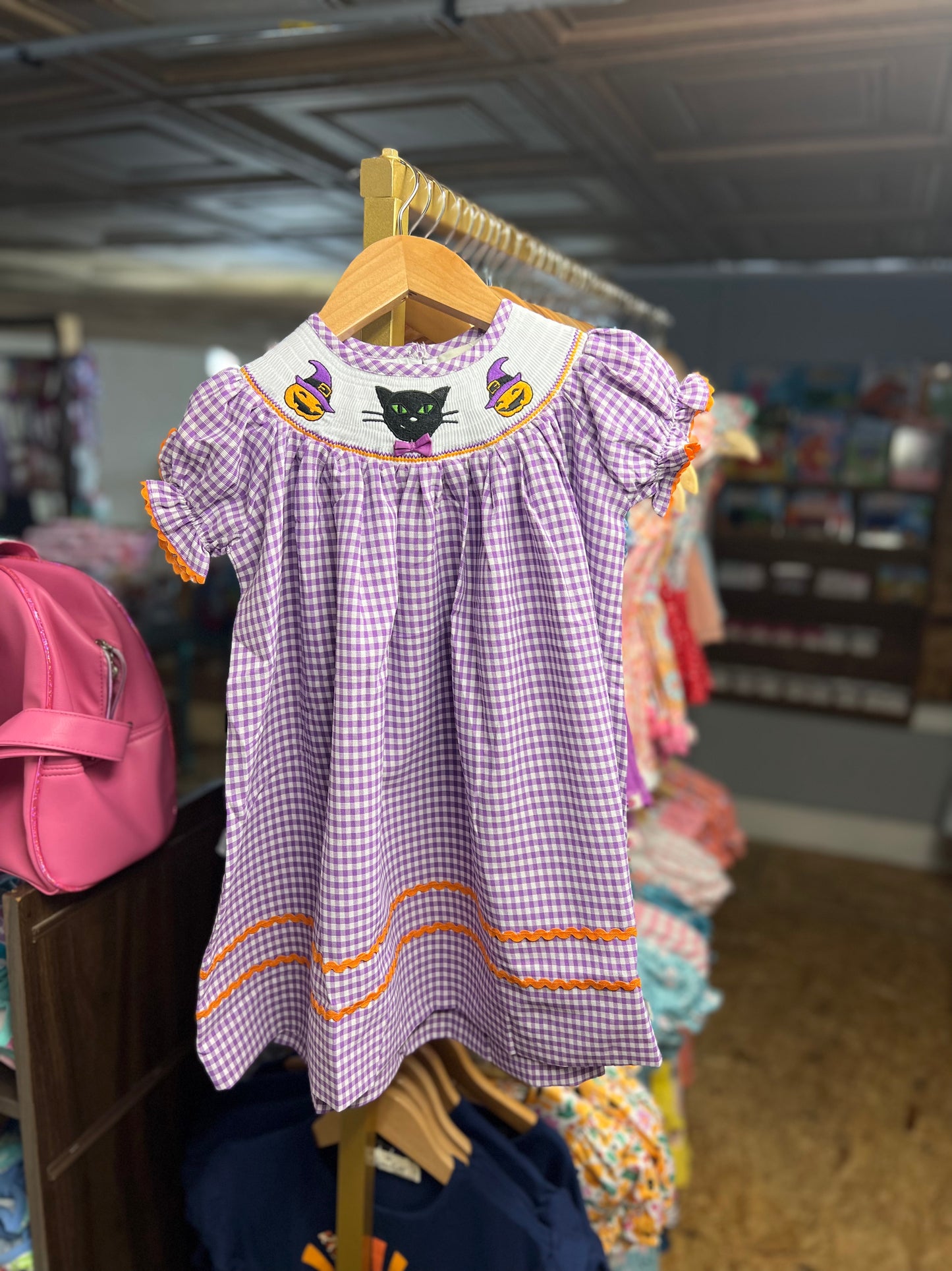 Purple Halloween Smocked Baby Dress