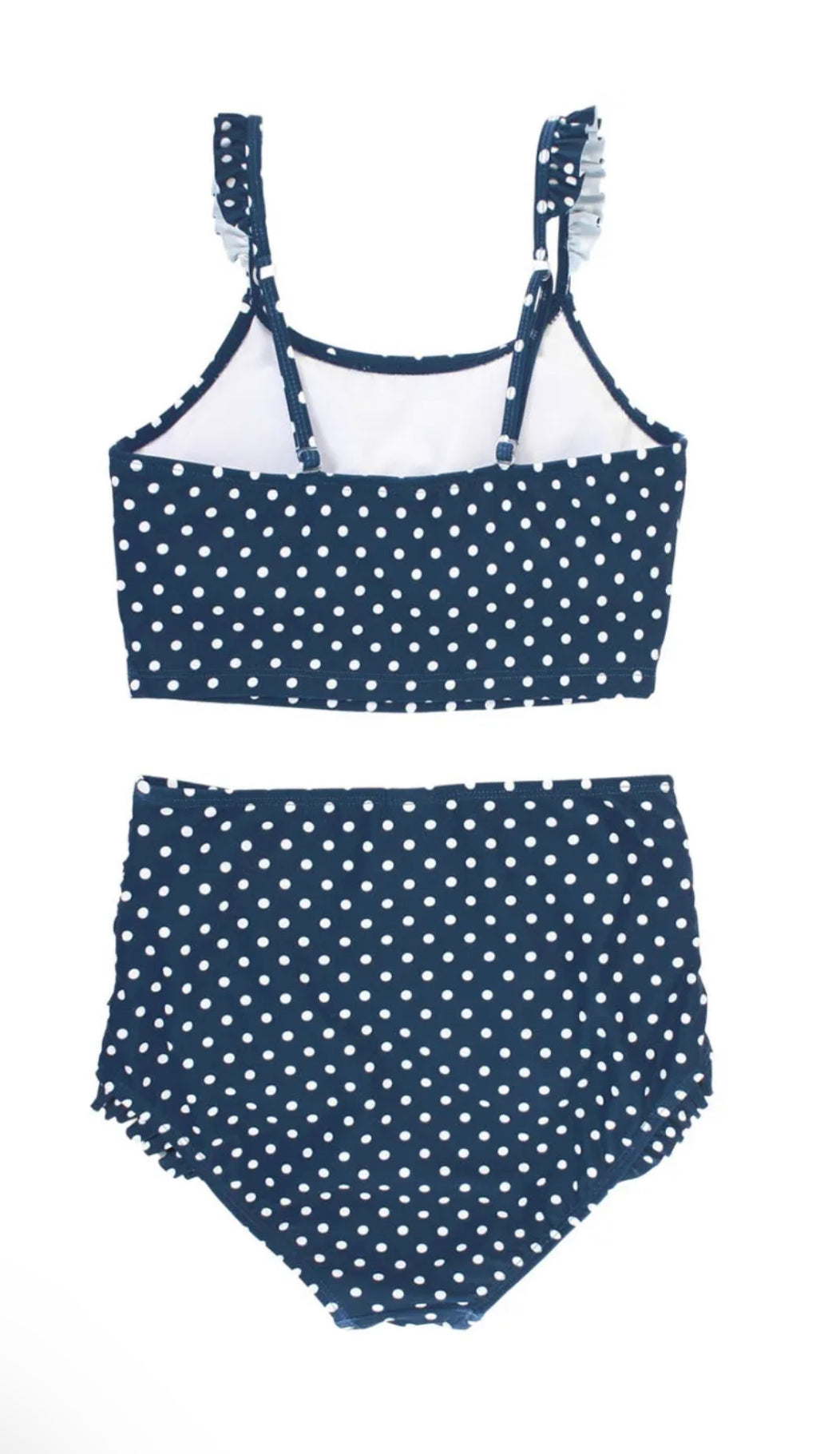 Navy Polka Tween Ruffle Strap Bikini