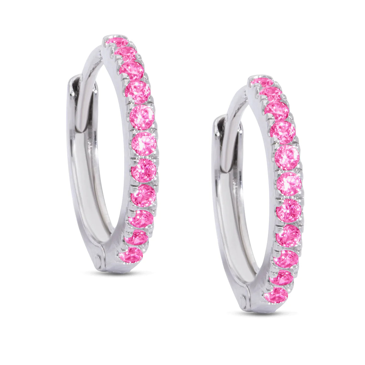 CZ Hinged Hoop Earrings-Pink