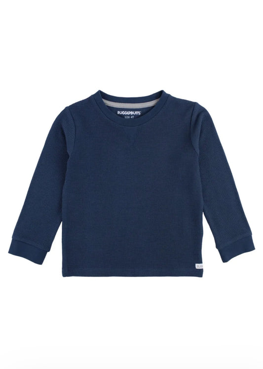 Dark Navy Waffle Knit Long Sleeve Crew Neck Shirt