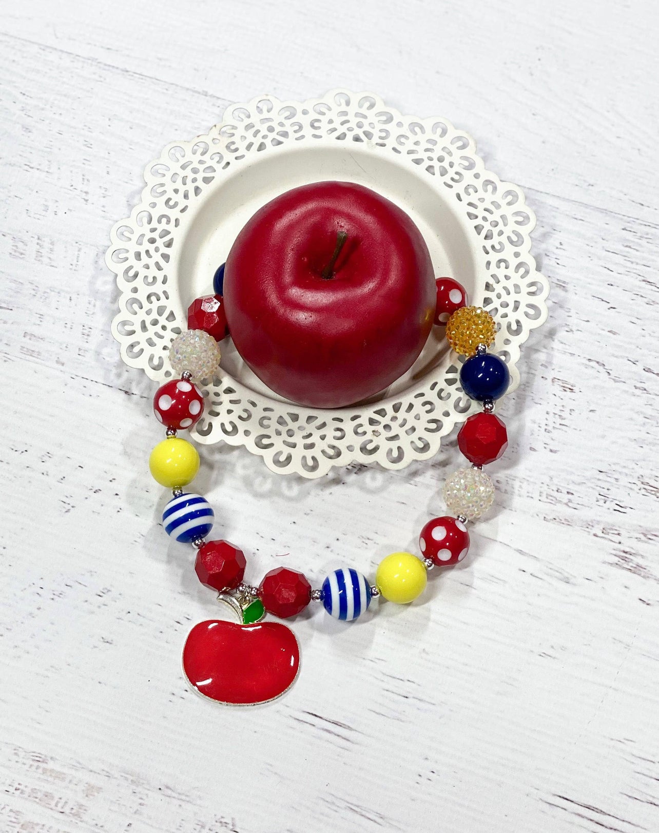 Back to School Apple Chunky Bead Necklace