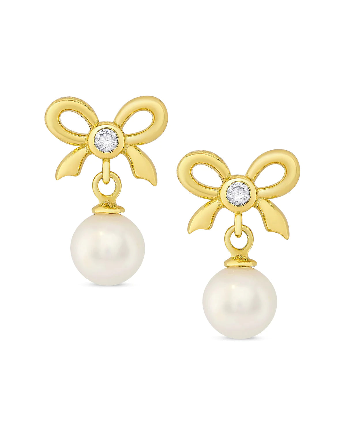 CZ Bow and Freshwater Pearl Earrings in Sterling Silver