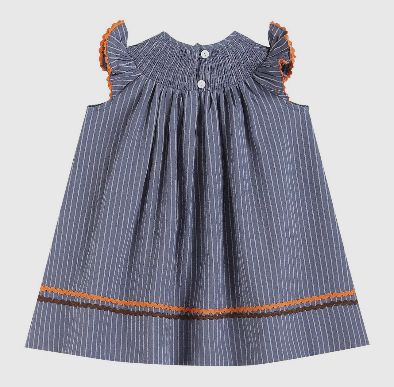 Gray Blue Smocked Turkey and Pumpkins Thanksgiving Dress