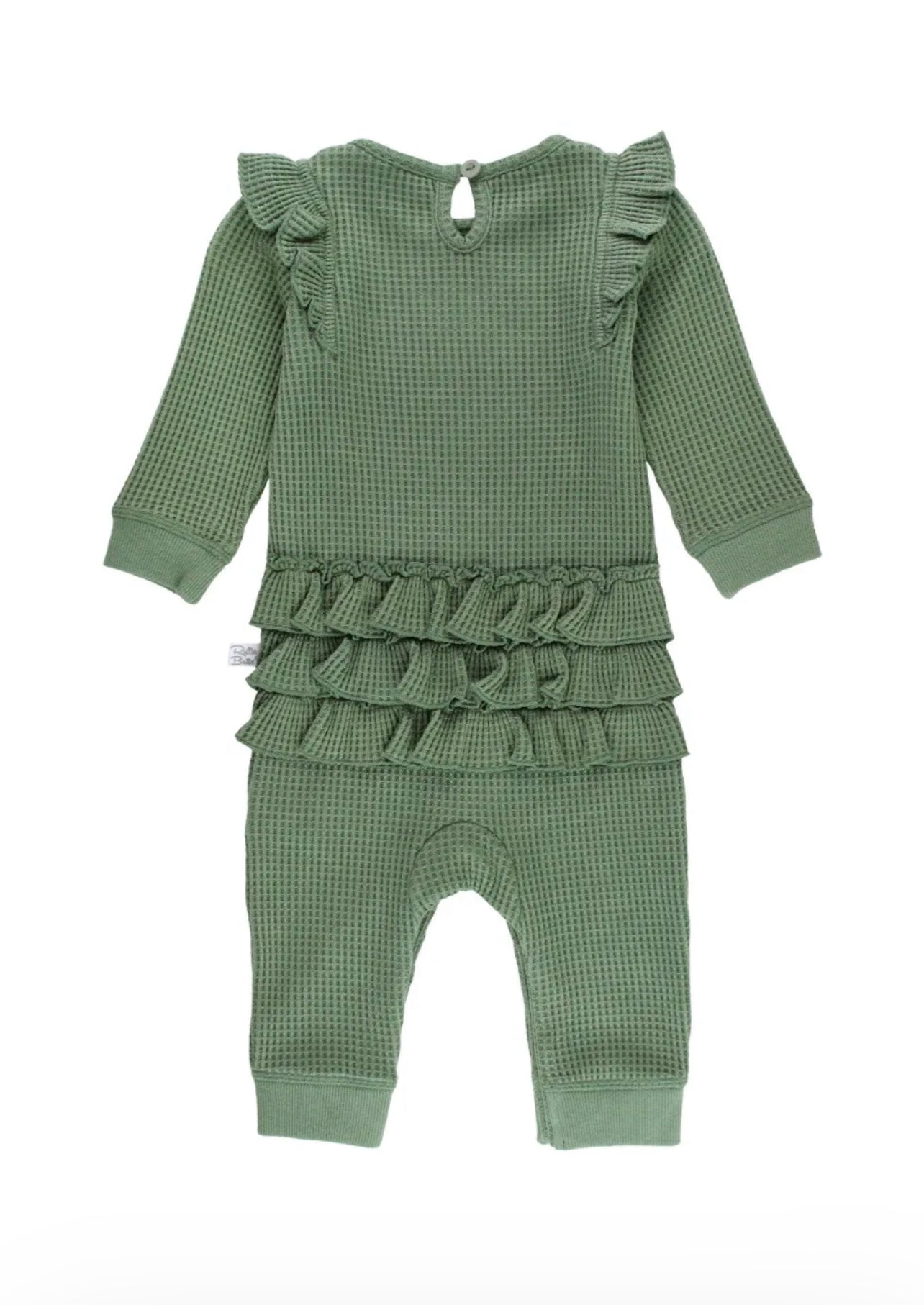 Sea Spray Plush Waffle Knit Long Sleeve Ruffle Jumpsuit