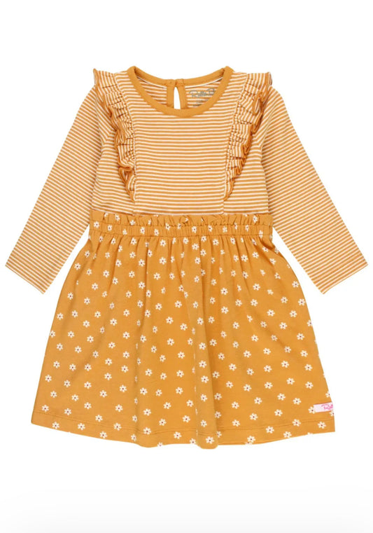 Honey Buds Knit Long Sleeve Mix Print Dress