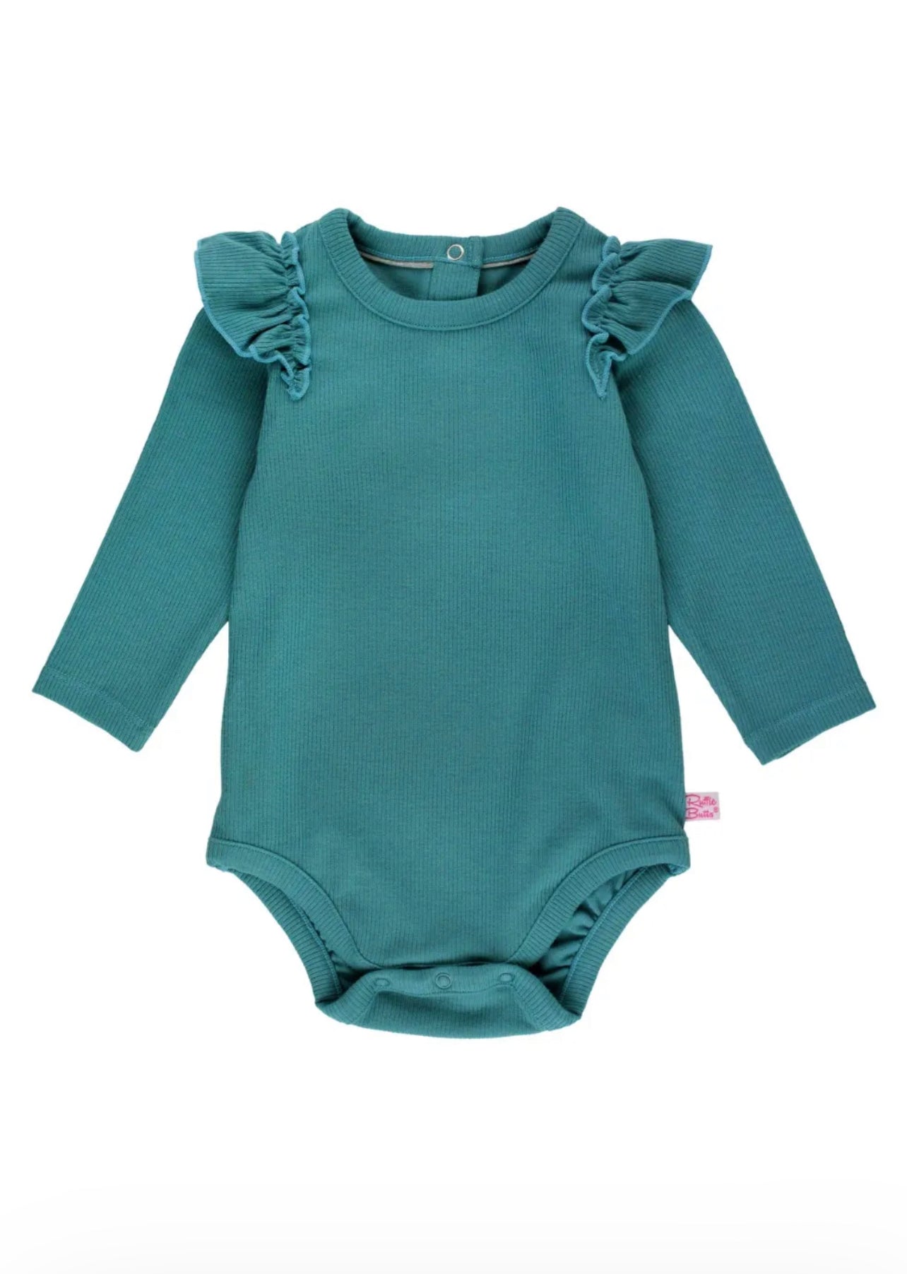 Brittany Blue Rib Knit Long Sleeve Flutter Bodysuit