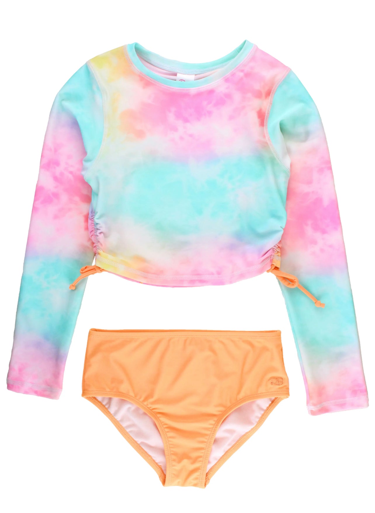 Rainbow Tie Dye Cropped Long Sleeve Rash Guard 3 piece