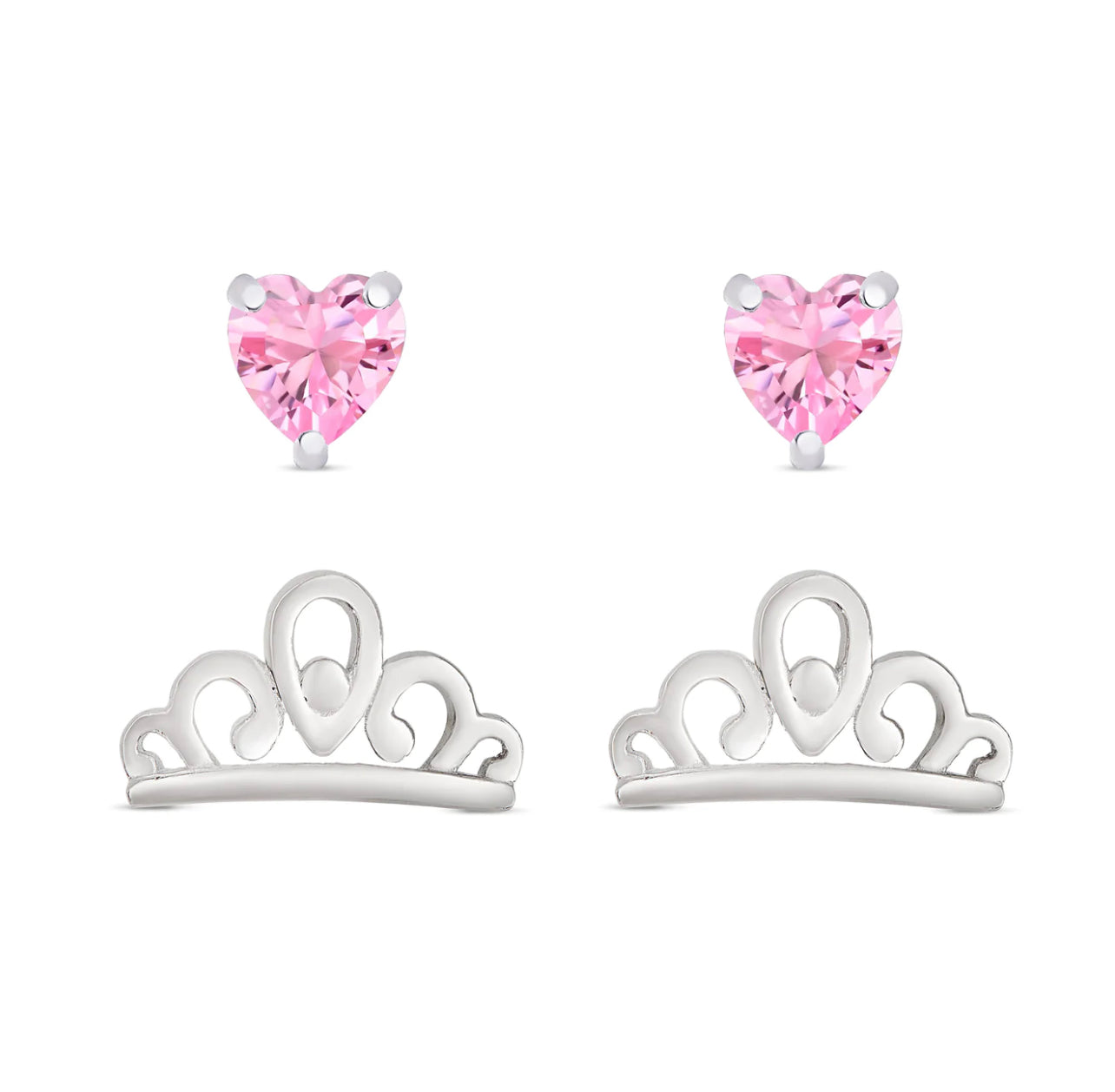 Princess Tiara Pink Heart Stud Set