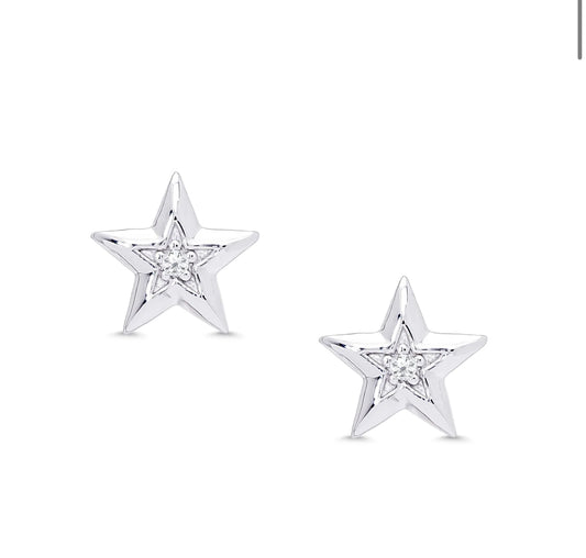 CZ Star Stud Earrings in Sterling Silver